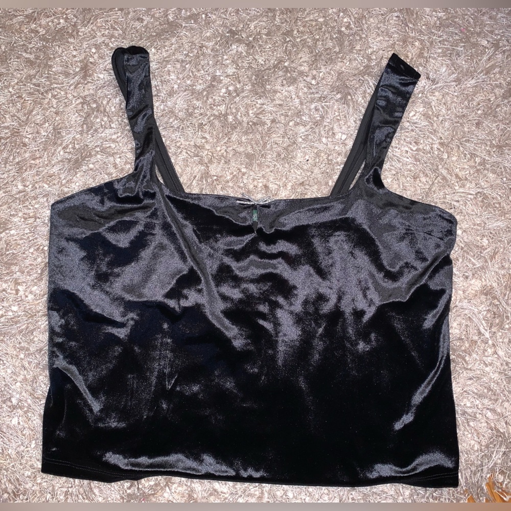 Wild Fable Black Velvet Crop Top with tiny silver rope bow - size XXL NWOT